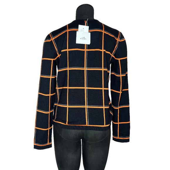 Hermes Womens Tattersall Sweater Wool & Silk EU 40 Pullover Orange Black NWT - Picture 6 of 14